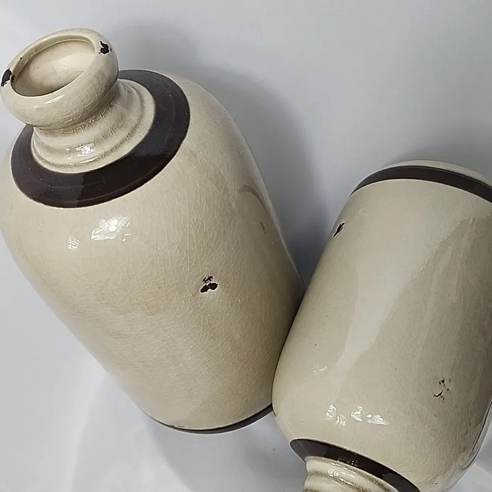 Crock Vases With Crazing & Embossed Euro Decorative Accents
